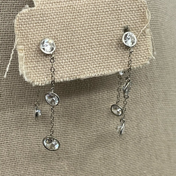Vintage 14k White Gold Diamonique Dangle Earrings - 2.9g, 1.75” - Picture 9 of 17